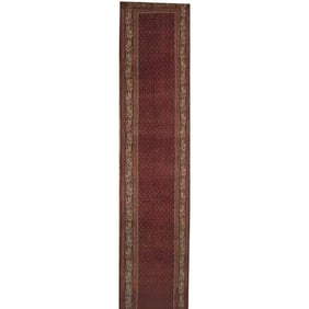One Of The Kind Hand-Knotted Persian Wool Rug _ Luxurious Vintage Design, 10'5" x 2'6", Artisan