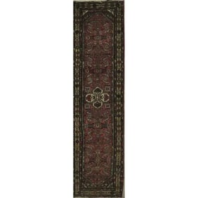 One Of The Kind Hand-Knotted Persian Wool Rug _ Luxurious Vintage Design, 10'5" x 2'6", Artisan