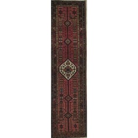 One Of The Kind Hand-Knotted Persian Wool Rug _ Luxurious Vintage Design, 10'5" x 2'6", Artisan