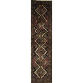 One Of The Kind Hand-Knotted Persian Wool Rug _ Luxurious Vintage Design, 10'5" x 2'6", Artisan