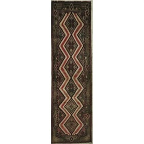 One Of The Kind Hand-Knotted Persian Wool Rug _ Luxurious Vintage Design, 10'5" x 2'6", Artisan