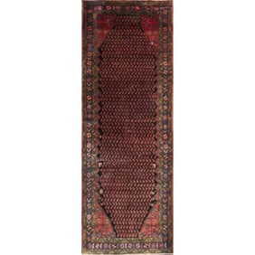 One Of The Kind Hand-Knotted Persian Wool Rug _ Luxurious Vintage Design, 10'2" x 3'5", Artisan
