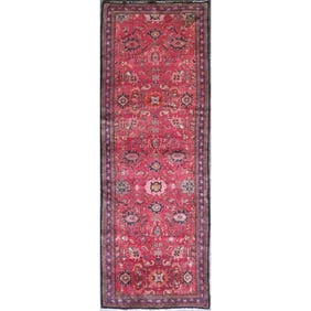 One Of The Kind Hand-Knotted Persian Wool Rug _ Luxurious Vintage Design, 10'10" x 3'3", Artisan