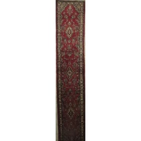 One Of The Kind Hand-Knotted Persian Wool Rug _ Luxurious Vintage Design, 10'1" x 2'4", Artisan