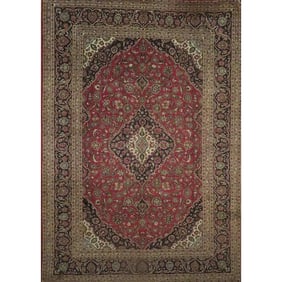One Of The Kind Hand-Knotted Persian Wool Rug _ Luxurious Vintage Design, 14'3" x 9'10", Artisan