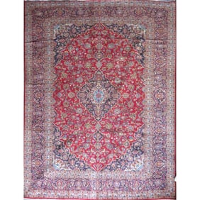 One Of The Kind Hand-Knotted Persian Wool Rug _ Luxurious Vintage Design, 12'9" X 9'4", Artisan