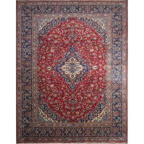 One Of The Kind Hand-Knotted Persian Wool Rug _ Luxurious Vintage Design, 12'6" X 9'8", Artisan