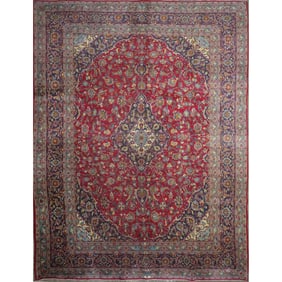 One Of The Kind Hand-Knotted Persian Wool Rug _ Luxurious Vintage Design, 12'4" X 9'3", Artisan