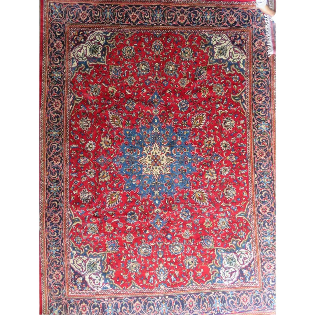 One Of The Kind Hand-Knotted Persian Wool Rug _ Luxurious Vintage Design, 13'5" x 9'8", Artisan: Hand-Knotted Persian Wool Rug _ Luxurious Vintage Design, 13'5" x 9'8", Artisan Crafted, Authentic hand-knotted traditional antique vintage Persian rugs, in excellent vintage condition with over 60 ye