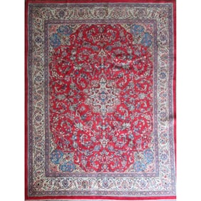 One Of The Kind Hand-Knotted Persian Wool Rug _ Luxurious Vintage Design, 12'9" x 9'6", Artisan