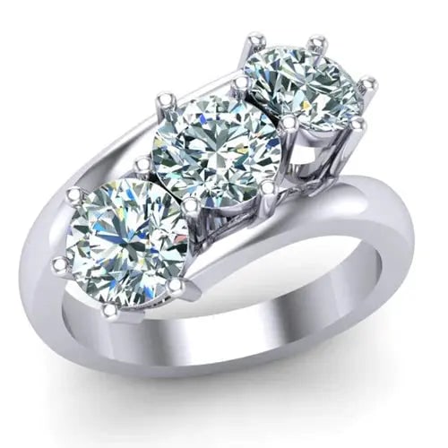 AAA+ Quality 3 Stone 3.14Ct Vvs1:,Blue White Round Moissanite Diamond Engagement Silver Ring