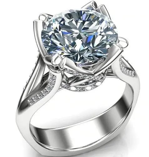 AAA+ Quality 5 Ct Vvs1 Ice White Round Real Moissanite Engagement Ring Sterling Silver Size 7