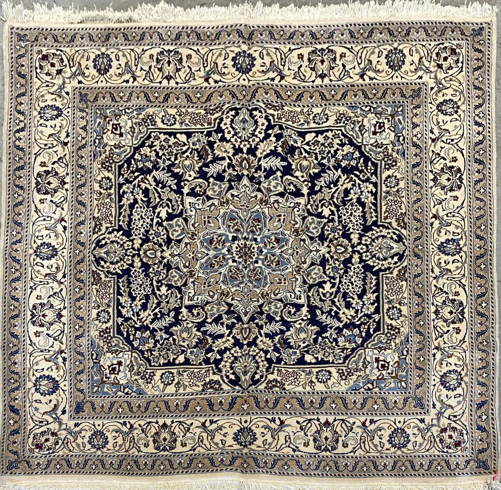One Of The Kind Persian Nain Rug 6'8" x 6'8": ABC Rugs Kilims Collection Persian Nain Traditional Style Hand-Knotted Natural Wool And Silk Rug 6'8" X 6'8" Abcr02781 Hand knotted and meticulously crafted by Persian artisans, this stunning Hand Kno