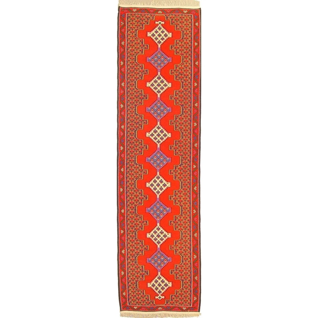 One Of The Kind Sanandaj Persian Kilim 10'4" X 2'9": ABC Rugs Kilims Collection Sanandaj Persian Kilim Collection And Modern Colorful Hand-Knotted Multi Area Kilim With Natural Wool And Cotton 10'4" X 2'9" Abck00258 Hand knotted and meticulously crafted