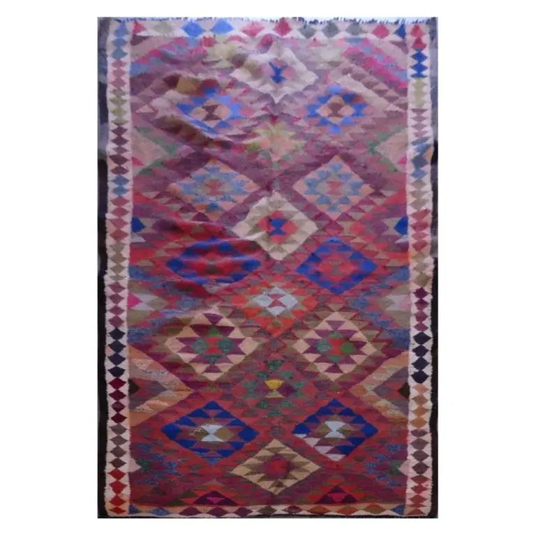 One Of The Kind Sanandaj Vintage Authentic Hand-Knotted Kilim 10'2" X 5'5": ABC Rugs Kilims Collection Sanandaj Vintage Hand-Knotted Kilim Made With Natural Wool And Cotton 312 X 166Cm (Abc1562) (Multi Color) Hand knotted and meticulously crafted by Sanandaj artisans, this st