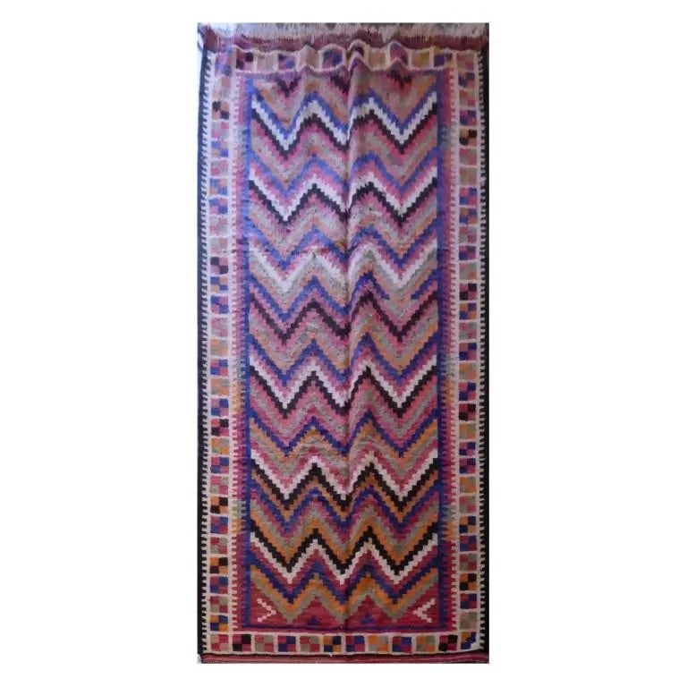 One Of The Kind Sanandaj Vintage Authentic Hand-Knotted Kilim 9'6" X 5'1": ABC Rugs Kilims Collection Sanandaj Vintage Hand-Knotted Kilim Made With Natural Wool And Cotton 290 X 155Cm (Abc17) (Multi Color) Hand knotted and meticulously crafted by Sanandaj artisans, this stun
