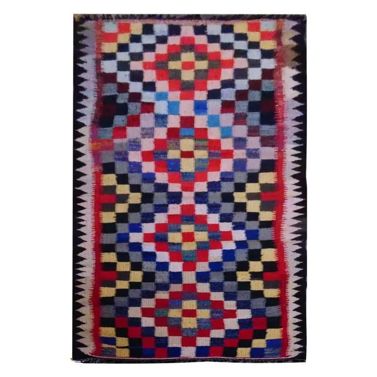 One Of The Kind Sanandaj Vintage Authentic Hand-Knotted Kilim 8'6" X 2'11"
