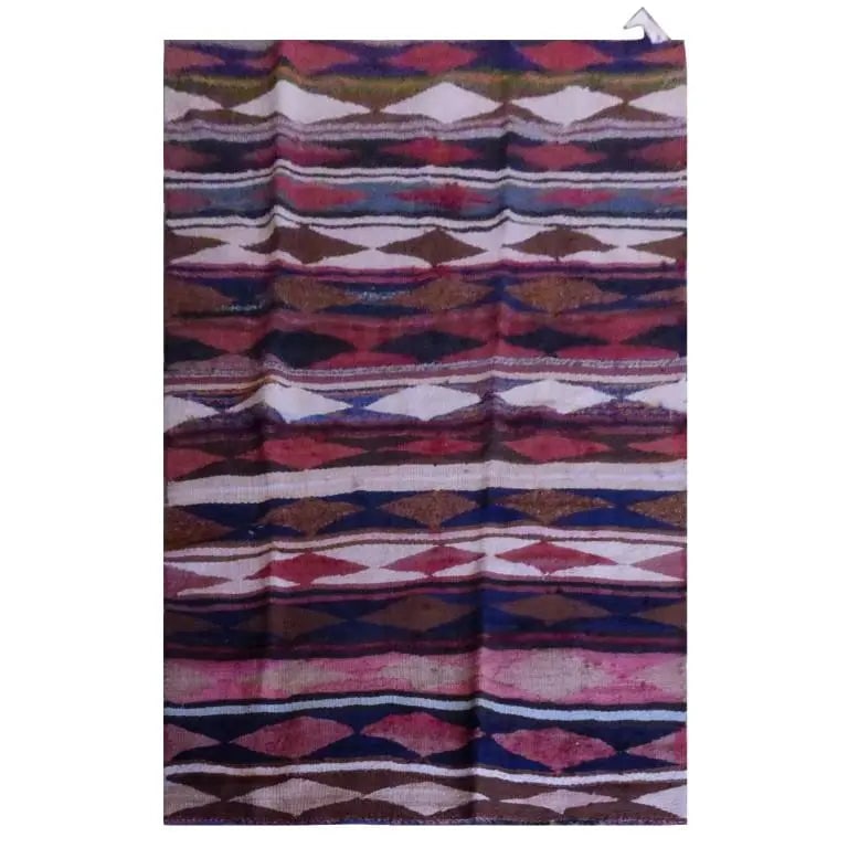 One Of The Kind Sanandaj Vintage Authentic Hand-Knotted Kilim 7'10" X 4'0": ABC Rugs Kilims Collection Sanandaj Vintage Hand-Knotted Kilim Made With Natural Wool And Cotton 240 X 122Cm (Abc1356) (Multi Color) Hand knotted and meticulously crafted by Sanandaj artisans, this st