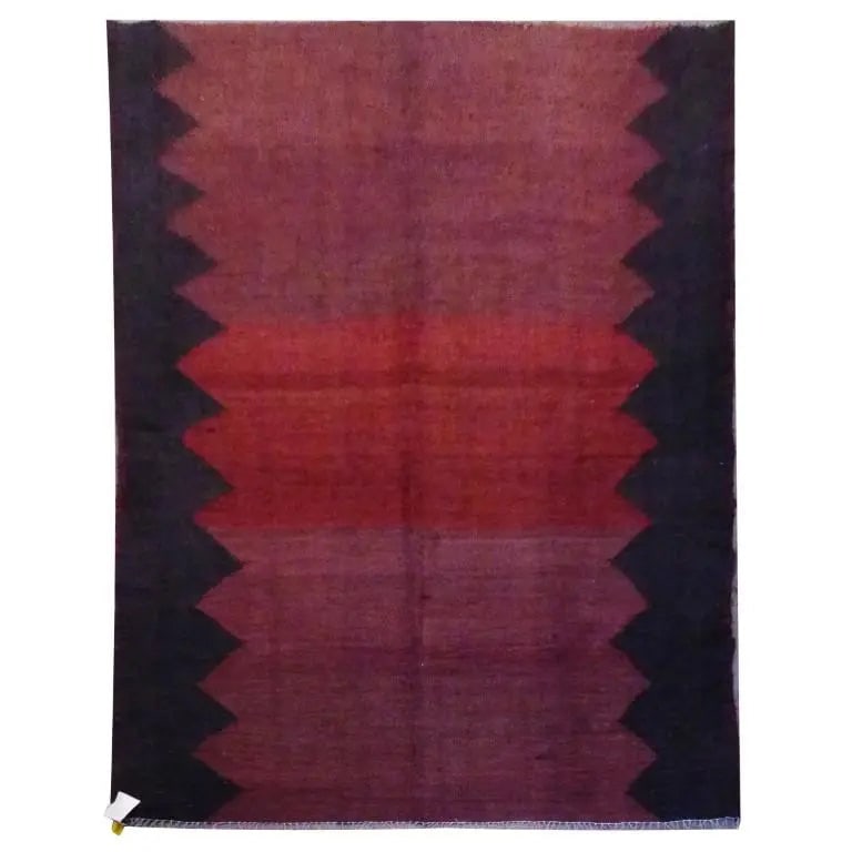 One Of The Kind Sanandaj Vintage Authentic Hand-Knotted Kilim 7'5" X 4'11": ABC Rugs Kilims Collection Sanandaj Vintage Hand-Knotted Kilim Made With Natural Wool And Cotton 228 X 150Cm (Abc1964) (Red, Black) Hand knotted and meticulously crafted by Sanandaj artisans, this stu