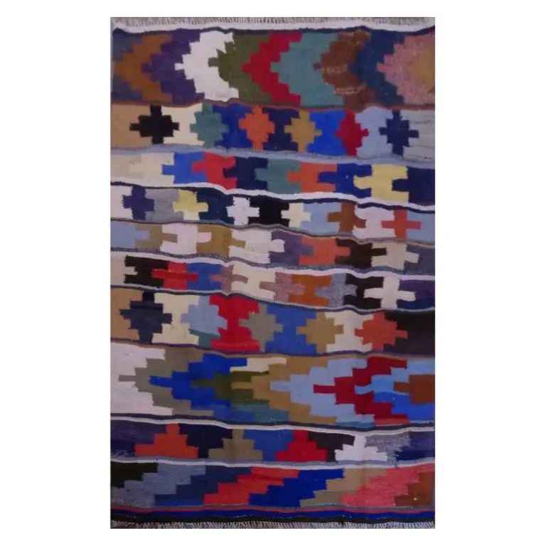 One Of The Kind Sanandaj Vintage Authentic Hand-Knotted Kilim 6'8" X 4'5": ABC Rugs Kilims Collection Sanandaj Vintage Hand-Knotted Kilim Made With Natural Wool And Cotton 205 X 135Cm (Abc1633) (Multi Color) Hand knotted and meticulously crafted by Sanandaj artisans, this st