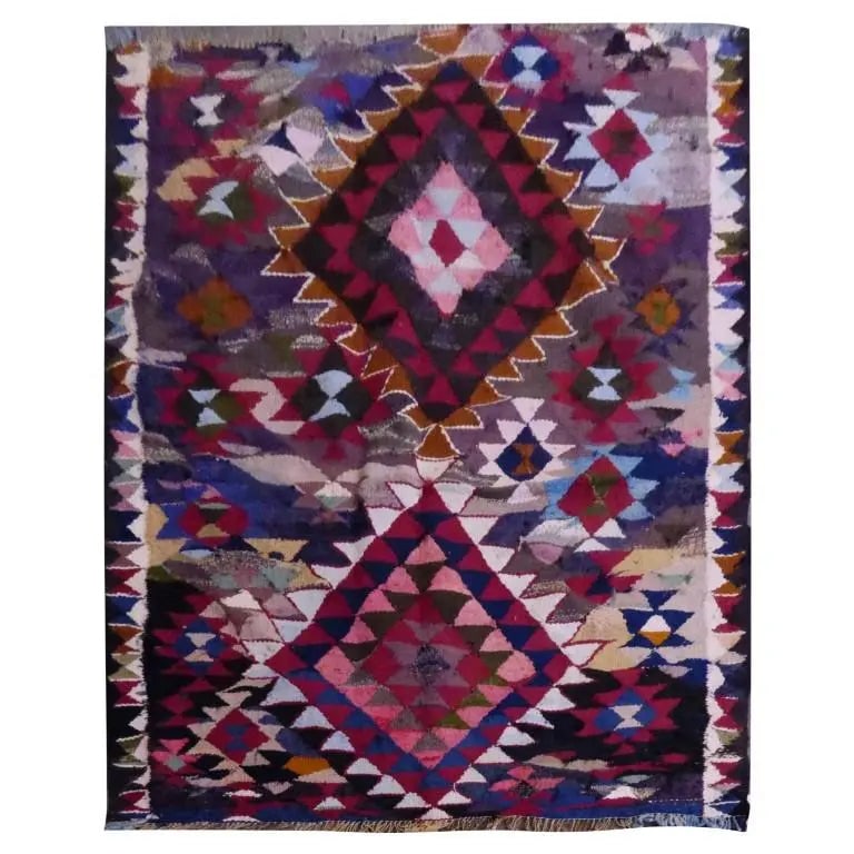One Of The Kind Sanandaj Vintage Authentic Hand-Knotted Kilim 6'6" X 5'1": ABC Rugs Kilims Collection Sanandaj Vintage Hand-Knotted Kilim Made With Natural Wool And Cotton 200 X 155Cm (Abc1522) (Multi Color) Hand knotted and meticulously crafted by Sanandaj artisans, this st