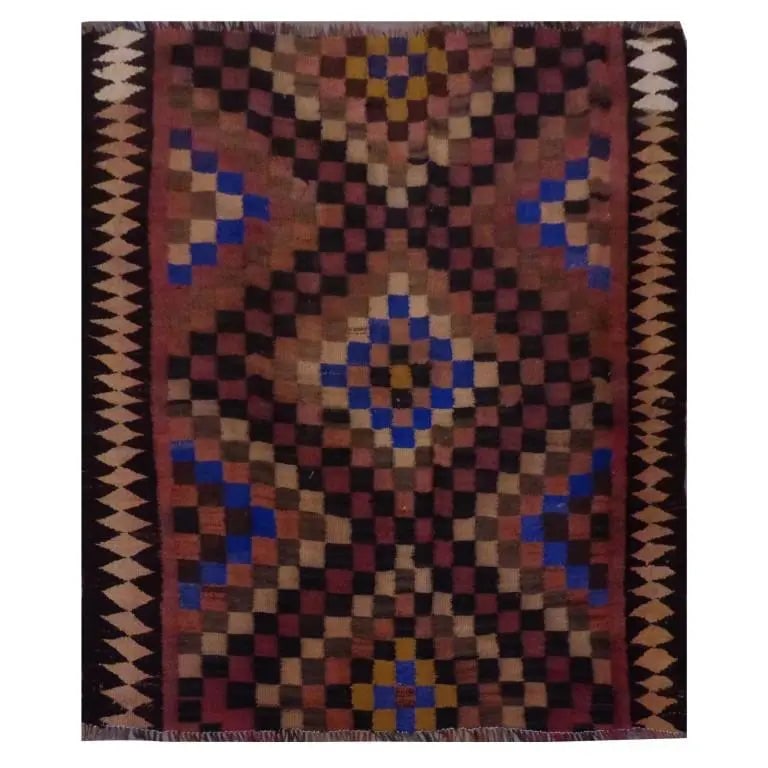 One Of The Kind Sanandaj Vintage Authentic Hand-Knotted Kilim 6'1" X 5'8" (1 of 1)