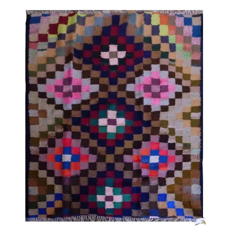 One Of The Kind Sanandaj Vintage Authentic Hand-Knotted Kilim 5'0" X 4'5": ABC Rugs Kilims Collection Sanandaj Vintage Hand-Knotted Kilim Made With Natural Wool And Cotton 153 X 137Cm (Abc1519) (Multi Color) Hand knotted and meticulously crafted by Sanandaj artisans, this st