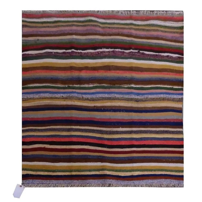 One Of The Kind Sanandaj Vintage Authentic Hand-Knotted Kilim 4'7" X 4'5": ABC Rugs Kilims Collection Sanandaj Vintage Hand-Knotted Kilim Made With Natural Wool And Cotton 141 X 137Cm (Abc1683) (Multi Color) Hand knotted and meticulously crafted by Sanandaj artisans, this st