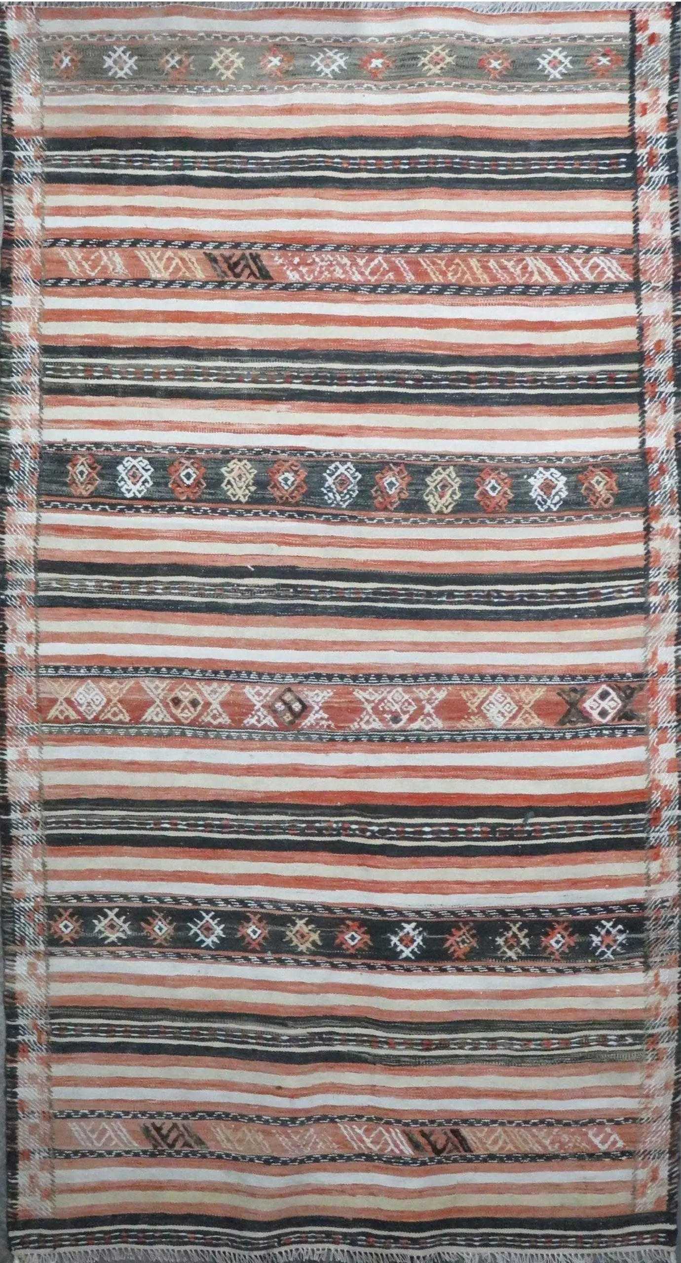 One Of The Kind Authentic Hand-Knotted Sanandaj Vintage Kilim 8'0" X 4'0" (1 of 1)