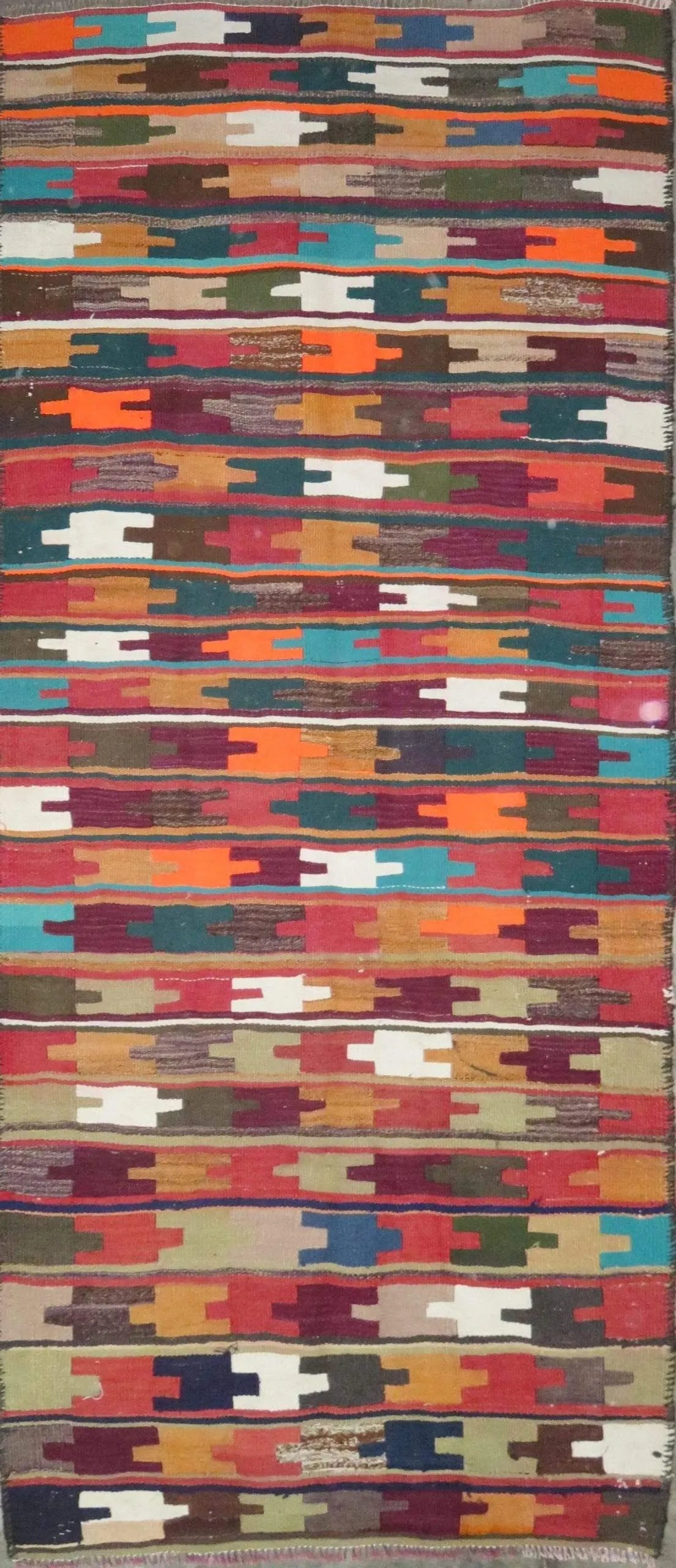 One Of The Kind Authentic Hand-Knotted Sanandaj Vintage Kilim 8'0" X 3'0": ABC Rugs Kilims Collection Sanandaj Seneh, Vintage Kilim Collection And Modern Hand-Knotted Area Kilim With Natural Wool And Cotton 8'0" X 3'0" (Abc-Per-1674) (Multi Color) Hand knotted and meticulous