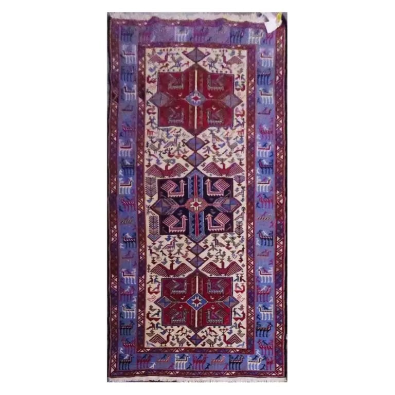 One Of The Kind Authentic Hand-Knotted Kilim Soumak 9'2" X 3'9": ABC Rugs Kilims Collection Sanandaj Moghan Hand-Knotted Kilim Made With Natural Wool And Cotton 9'2" X 3'9'' (Abc51) (Red, Blue, Cream) Hand knotted and meticulously crafted by Sanandaj artisans, this