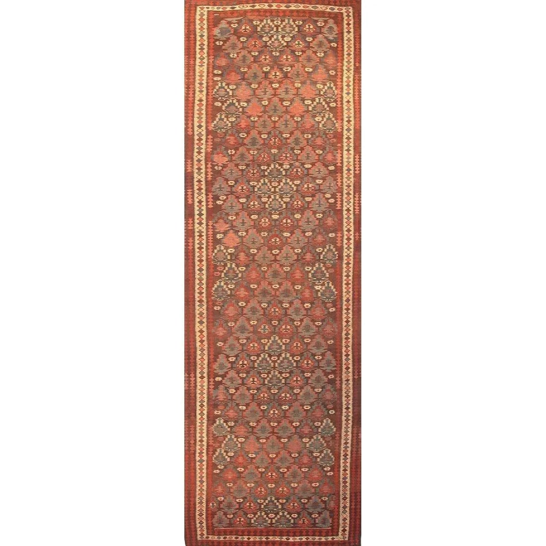 One Of The Kind Gazvin Persian Kilim 13'10" X 4'3" (1 of 1)