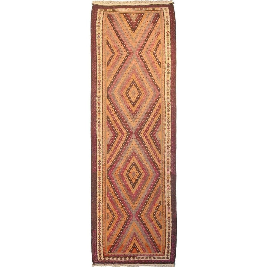 One Of The Kind Gazvin Persian Kilim 12'0" X 3'9": ABC Rugs Kilims Collection Antique Gazvin Persian Kilim Collection And Modern Colorful Hand-Knotted Multi Area Kilim With Natural Wool And Cotton 12'0" X 3'9" Abck00259 Hand knotted and meticulously c