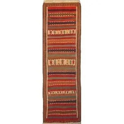 One Of The Kind Gazvin Persian Kilim 10'9" X 3'4": ABC Rugs Kilims Collection Antique Gazvin Persian Kilim Collection And Modern Colorful Hand-Knotted Multi Area Kilim With Natural Wool And Cotton 10'9" X 3'4" Abck00249 Hand knotted and meticulously c