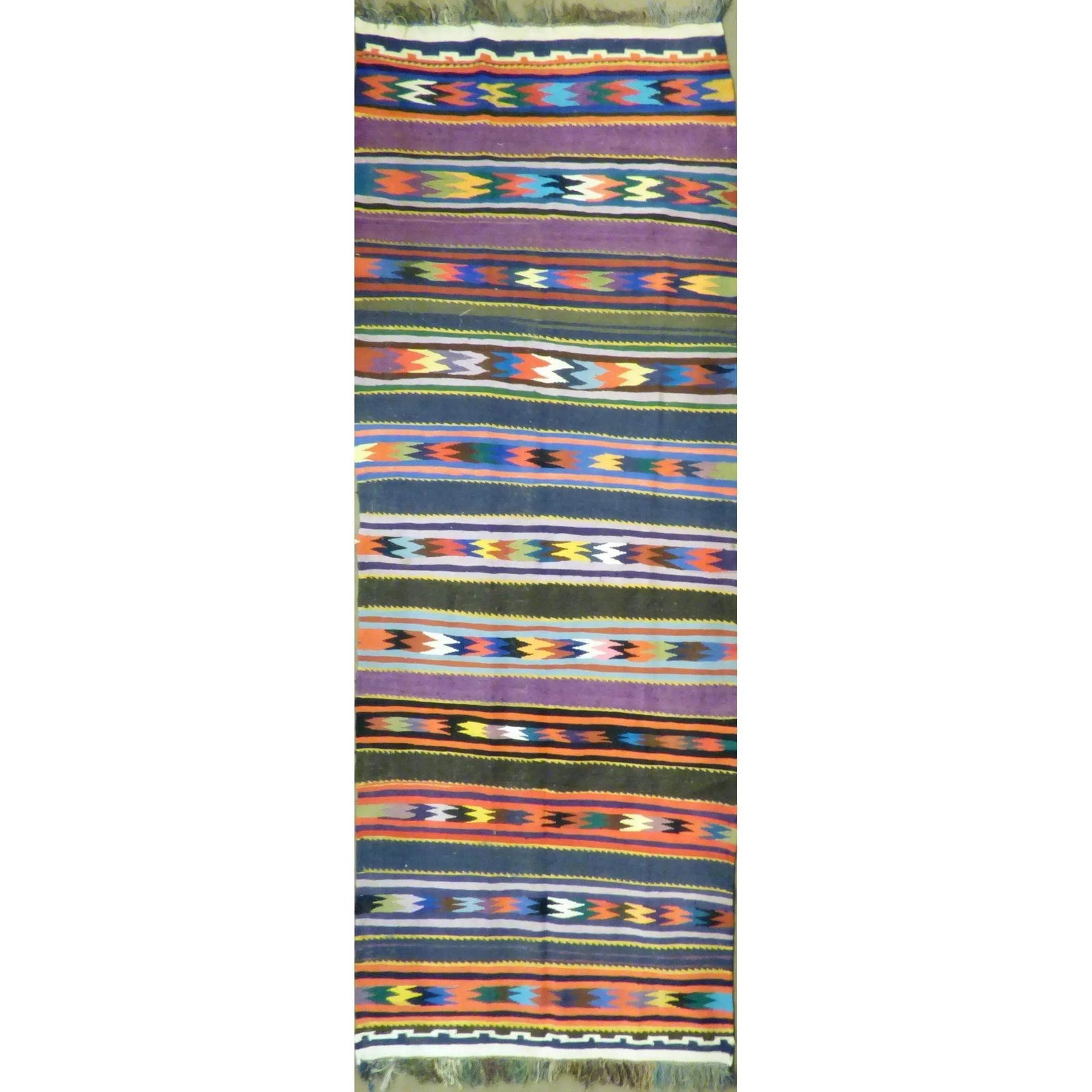 One Of The Kind Authentic Hand-Knotted Sanandaj Vintage Kilim 9'10" X 3'10": ABC Rugs Kilims Collection Authentic Hand-Knotted Sanandaj Vintage Kilims Natural Wool Seneh Collection Area Kilim 9'10" X 3'10" (Abckg1067) (Multi Color) Hand knotted and meticulously crafted by Sana