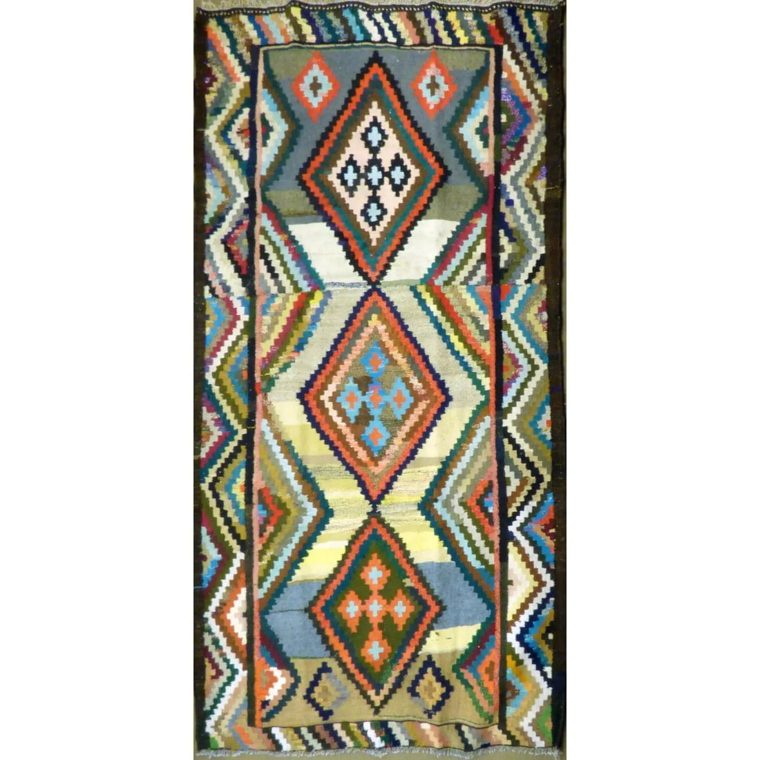 One Of The Kind Authentic Hand-Knotted Sanandaj Vintage Kilim 8'6" X 4'7": ABC Rugs Kilims Collection Authentic Hand-Knotted Sanandaj Vintage Kilims Natural Wool Seneh Collection Area Kilim 8'6" X 4'7" (Abckg1037) (Multi Color) Hand knotted and meticulously crafted by Sanand