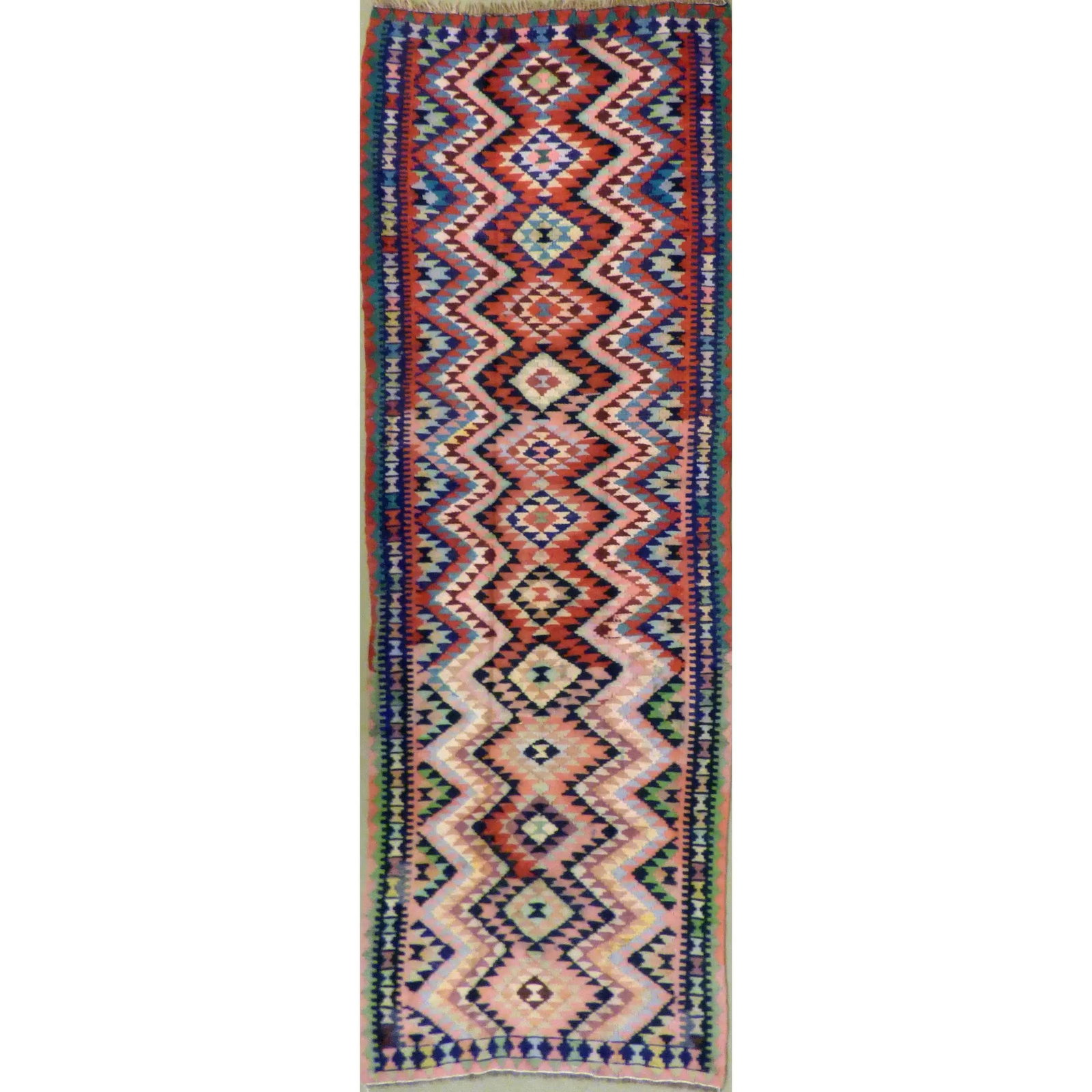 One Of The Kind Authentic Hand-Knotted Sanandaj Vintage Kilim 11'1" X 4'0": ABC Rugs Kilims Collection Authentic Hand-Knotted Sanandaj Vintage Kilims Natural Wool Seneh Collection Area Kilim 11'1" X 4'0" (Abckg1104) (Multi Color) Hand knotted and meticulously crafted by Sanan