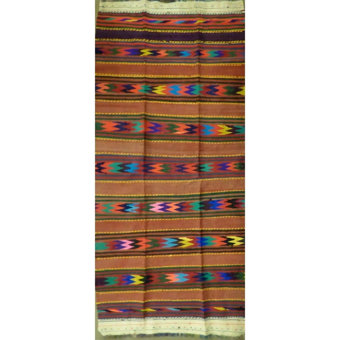 One Of The Kind Authentic Hand-Knotted Sanandaj Vintage Kilim 10'8" X 3'10": ABC Rugs Kilims Collection Authentic Hand-Knotted Sanandaj Vintage Kilims Natural Wool Seneh Collection Area Kilim 10'8" X 3'10" (Abckg1038) (Multi Color) Hand knotted and meticulously crafted by Sana
