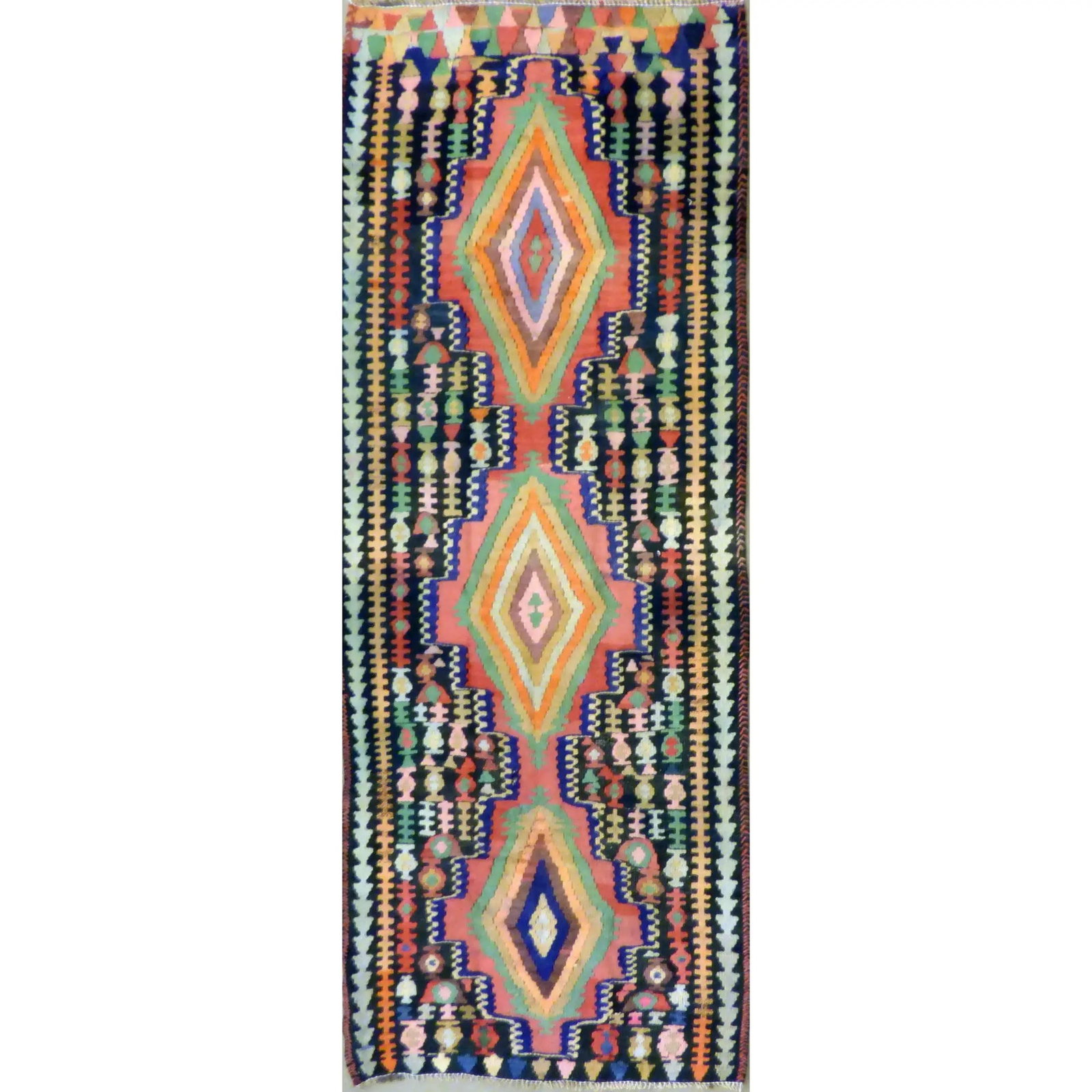 One Of The Kind Authentic Hand-Knotted Sanandaj Vintage Kilim 10'3" X 4'6": ABC Rugs Kilims Collection Authentic Hand-Knotted Sanandaj Vintage Kilims Natural Wool Seneh Collection Area Kilim 10'3" X 4'6" (Abckg1088) (Multi Color) Hand knotted and meticulously crafted by Sanan