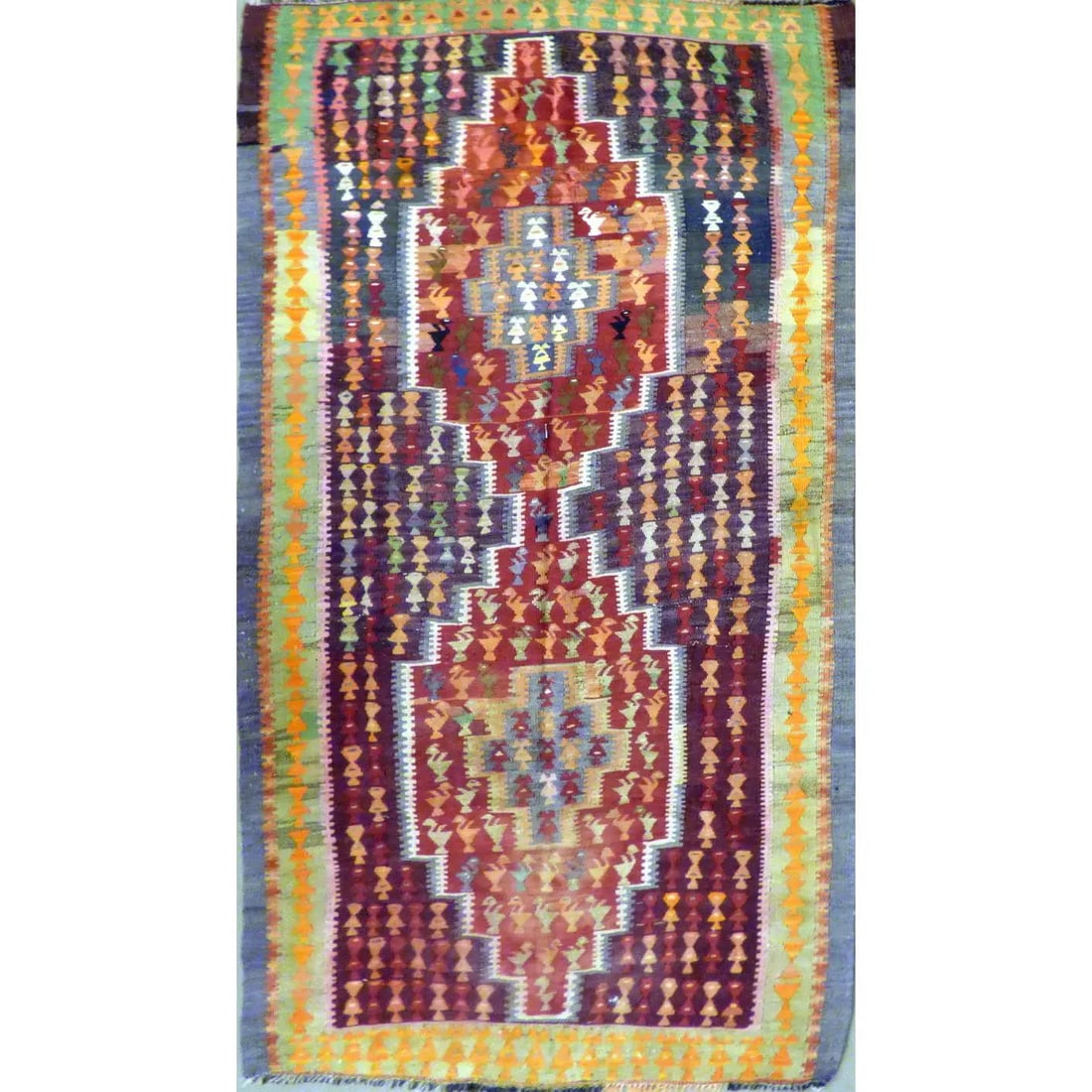 One Of The Kind Authentic Hand-Knotted Sanandaj Vintage Kilim 10'1" X 4'11" (1 of 1)