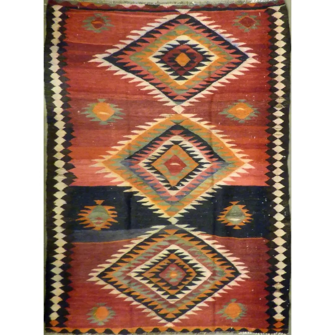 One Of The Kind Authentic Hand-Knotted Sanandaj Vintage Kilim 7'11" X 4'11" (1 of 1)