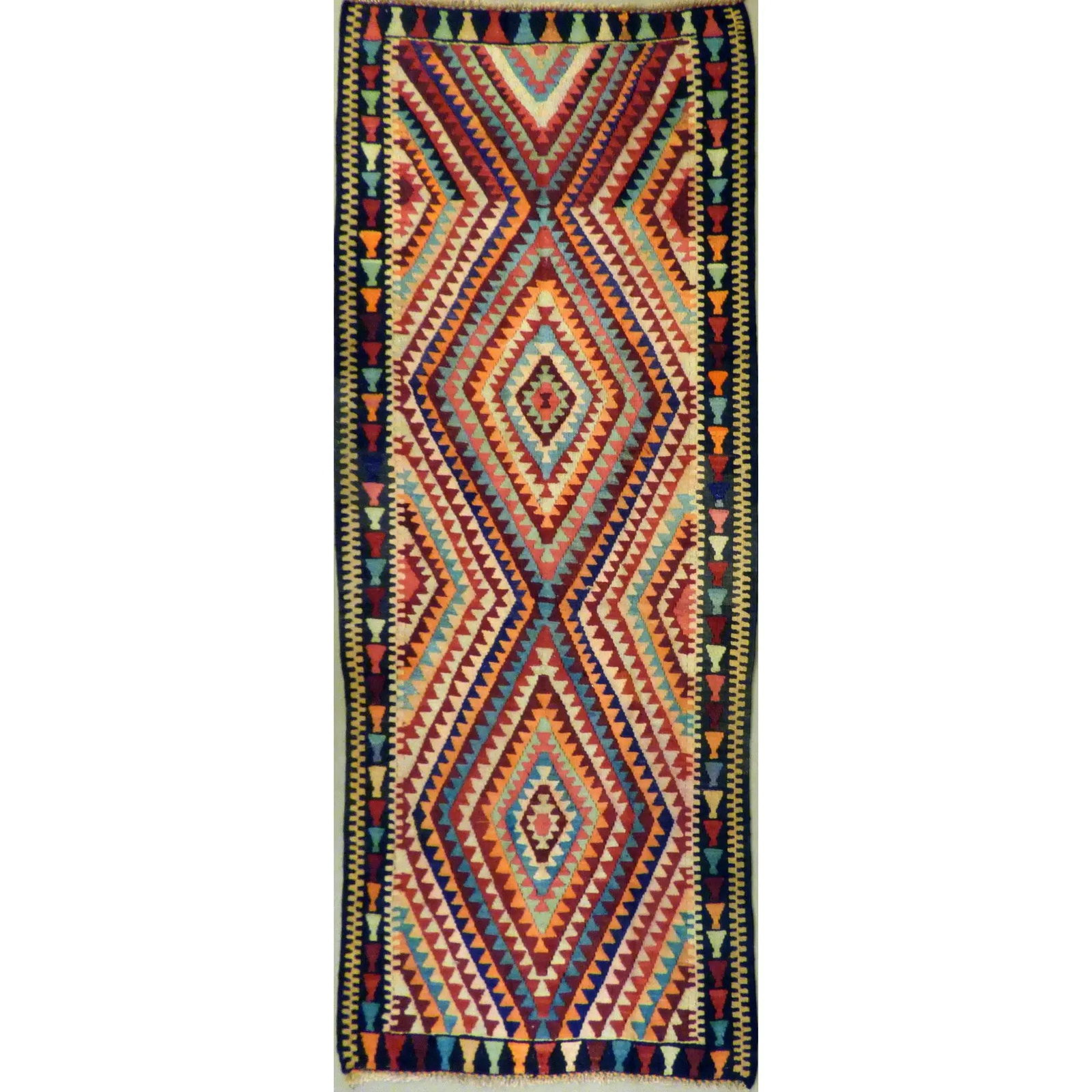 One Of The Kind Authentic Hand-Knotted Sanandaj Vintage Kilim 11'3" X 5'3": ABC Rugs Kilims Collection Authentic Hand-Knotted Sanandaj Vintage Kilims Natural Wool Seneh Collection Area Kilim 11'3" X 5'3" (Abckg1101) (Multi Color) Hand knotted and meticulously crafted by Sanan