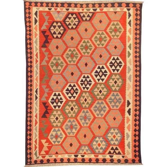 One Of The Kind Ardabil Persian Kilim 8'8" x 6'0": ABC Rugs Kilims Collection Ardabil Persian Kilim Collection And Modern Colorful Hand-Knotted Multi Area Kilim With Natural Wool And Cotton 8'8" X 6'0" Abck00134 Hand knotted and meticulously crafted b