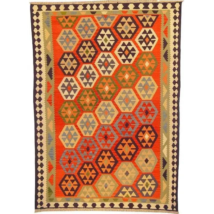 One Of The Kind Ardabil Persian Kilim 8'6" x 5'10": ABC Rugs Kilims Collection Ardabil Persian Kilim Collection And Modern Colorful Hand-Knotted Multi Area Kilim With Natural Wool And Cotton 8'6" X 5'10" Abck00174 Hand knotted and meticulously crafted 