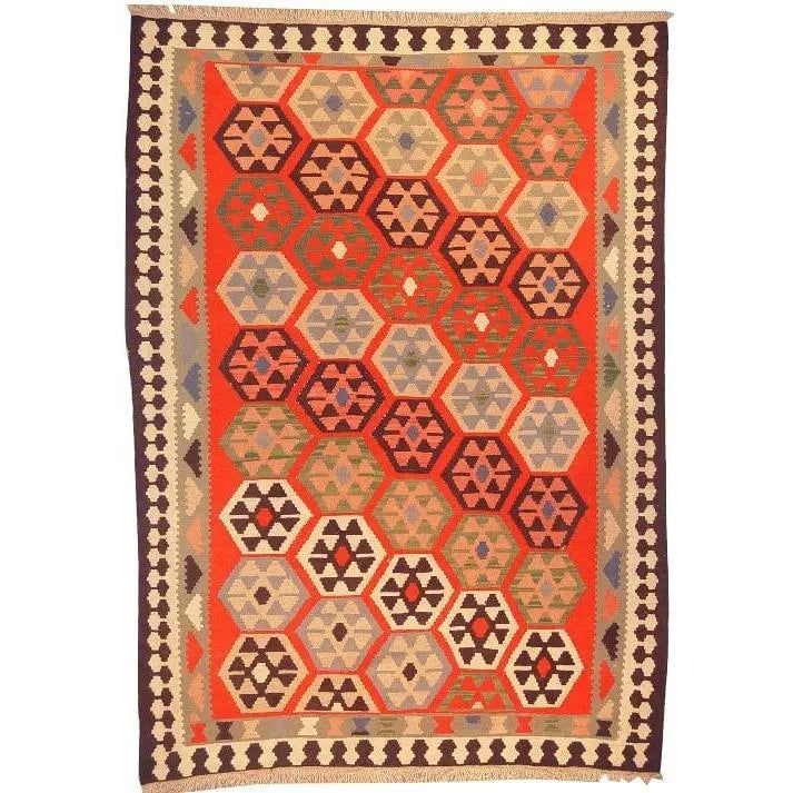 One Of The Kind Ardabil Persian Kilim 8'10" x 6'2": ABC Rugs Kilims Collection Ardabil Persian Kilim Collection And Modern Colorful Hand-Knotted Multi Area Kilim With Natural Wool And Cotton 8'10" X 6'2" Abck00152 Hand knotted and meticulously crafted 