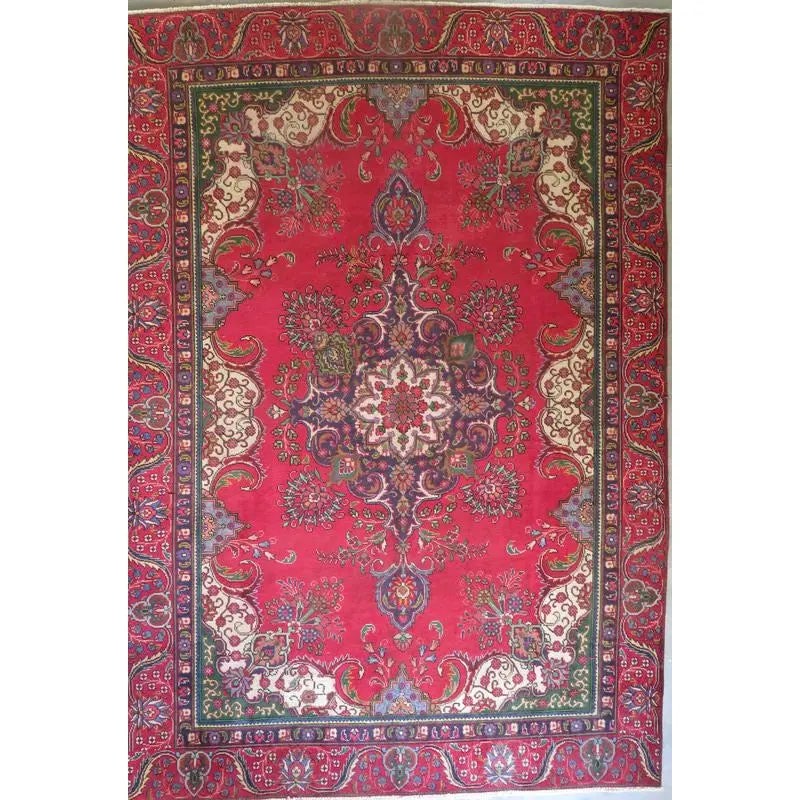 One Of The Kind Hand-Knotted Persian Wool Rug _ Luxurious Vintage Design, 8'6" x 6'3", Artisan: Hand-Knotted Persian Wool Rug _ Luxurious Vintage Design, 8'6" x 6'3", Artisan Crafted, Authentic hand-knotted traditional antique vintage Persian rugs, in excellent vintage condition with over 60 yea