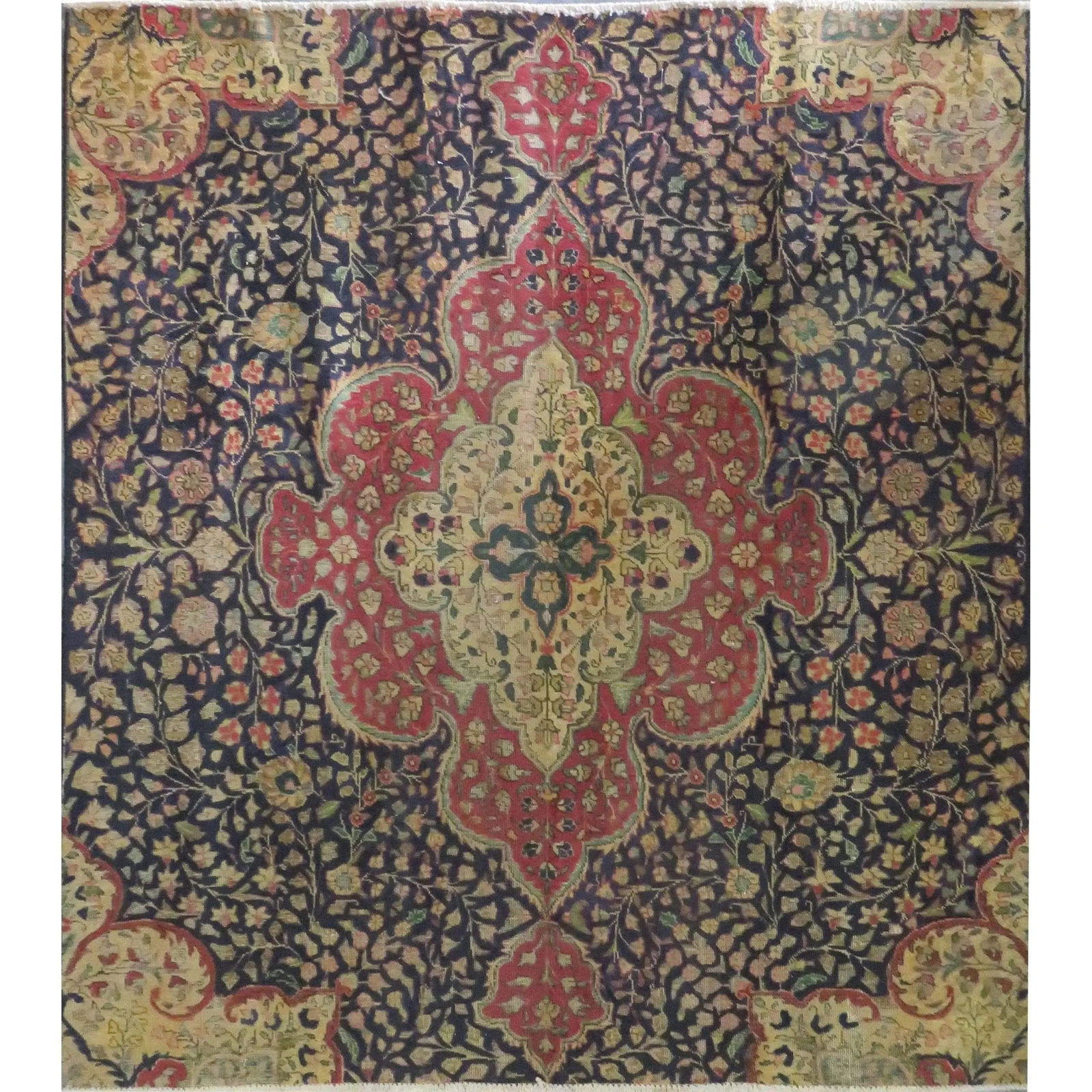 One Of The Kind Hand-Knotted Persian Wool Rug _ Luxurious Vintage Design, 7'2" x 6'7", Artisan: Hand-Knotted Persian Wool Rug _ Luxurious Vintage Design, 7'2" x 6'7", Artisan Crafted, Authentic hand-knotted traditional antique vintage Persian rugs, in excellent vintage condition with over 60 yea
