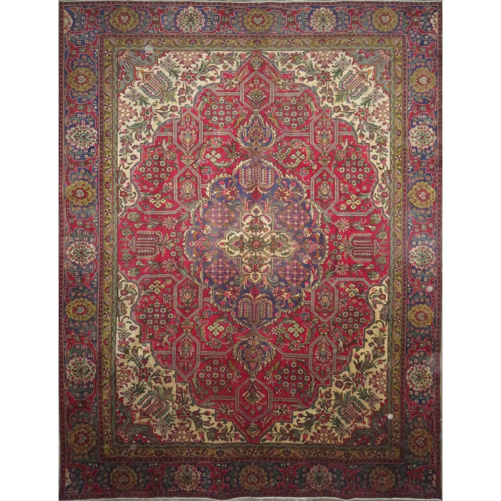 One Of The Kind Hand-Knotted Persian Wool Rug _ Luxurious Vintage Design, 12'0" x 8'7", Artisan: Hand-Knotted Persian Wool Rug _ Luxurious Vintage Design, 12'0" x 8'7", Artisan Crafted, Authentic hand-knotted traditional antique vintage Persian rugs, in excellent vintage condition with over 60 ye