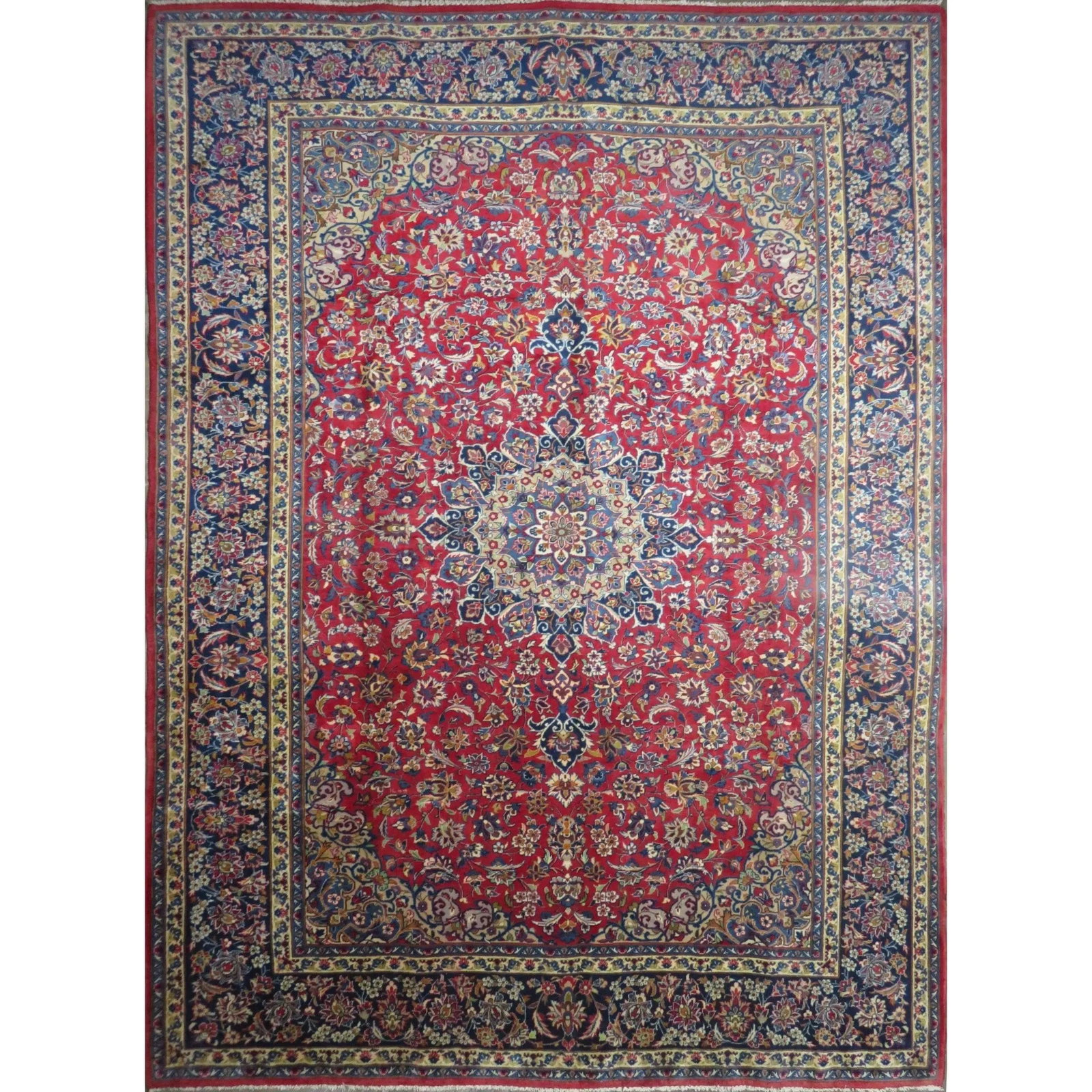 One Of The Kind Hand-Knotted Persian Wool Rug _ Luxurious Vintage Design, 13'5" x 9'9", Artisan: Hand-Knotted Persian Wool Rug _ Luxurious Vintage Design, 13'5" x 9'9", Artisan Crafted, Authentic hand-knotted traditional antique vintage Persian rugs, in excellent vintage condition with over 60 ye