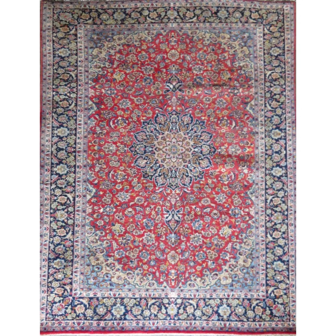 One Of The Kind Hand-Knotted Persian Wool Rug _ Luxurious Vintage Design, 12'6" x 9'7", Artisan: Hand-Knotted Persian Wool Rug _ Luxurious Vintage Design, 12'6" x 9'7", Artisan Crafted, Authentic hand-knotted traditional antique vintage Persian rugs, in excellent vintage condition with over 60 ye